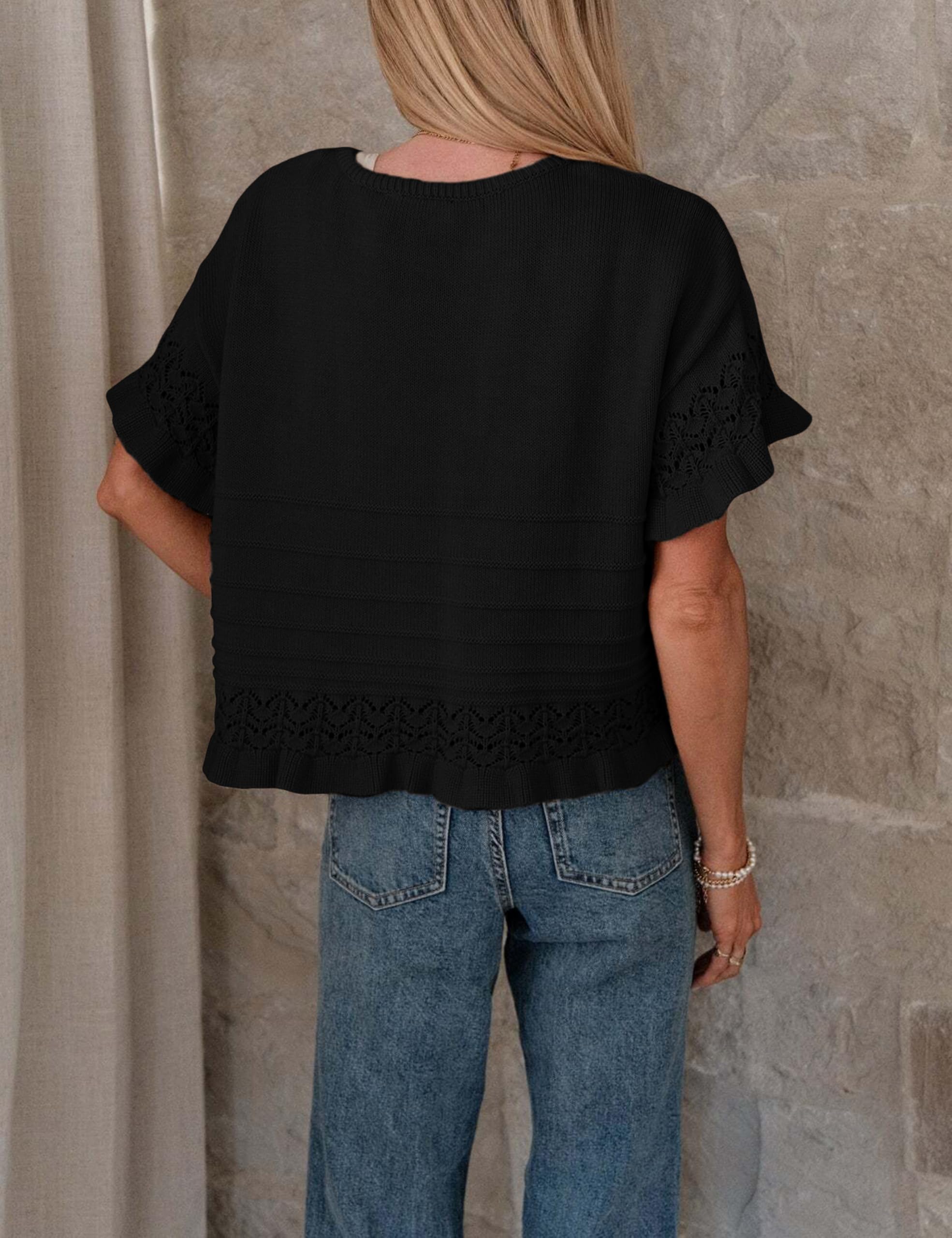 Foto 5 pulgar | Jersey Yeokou Para Mujer  Manga Corta  Dobladillo Con Volantes  Negro - Venta Internacional.