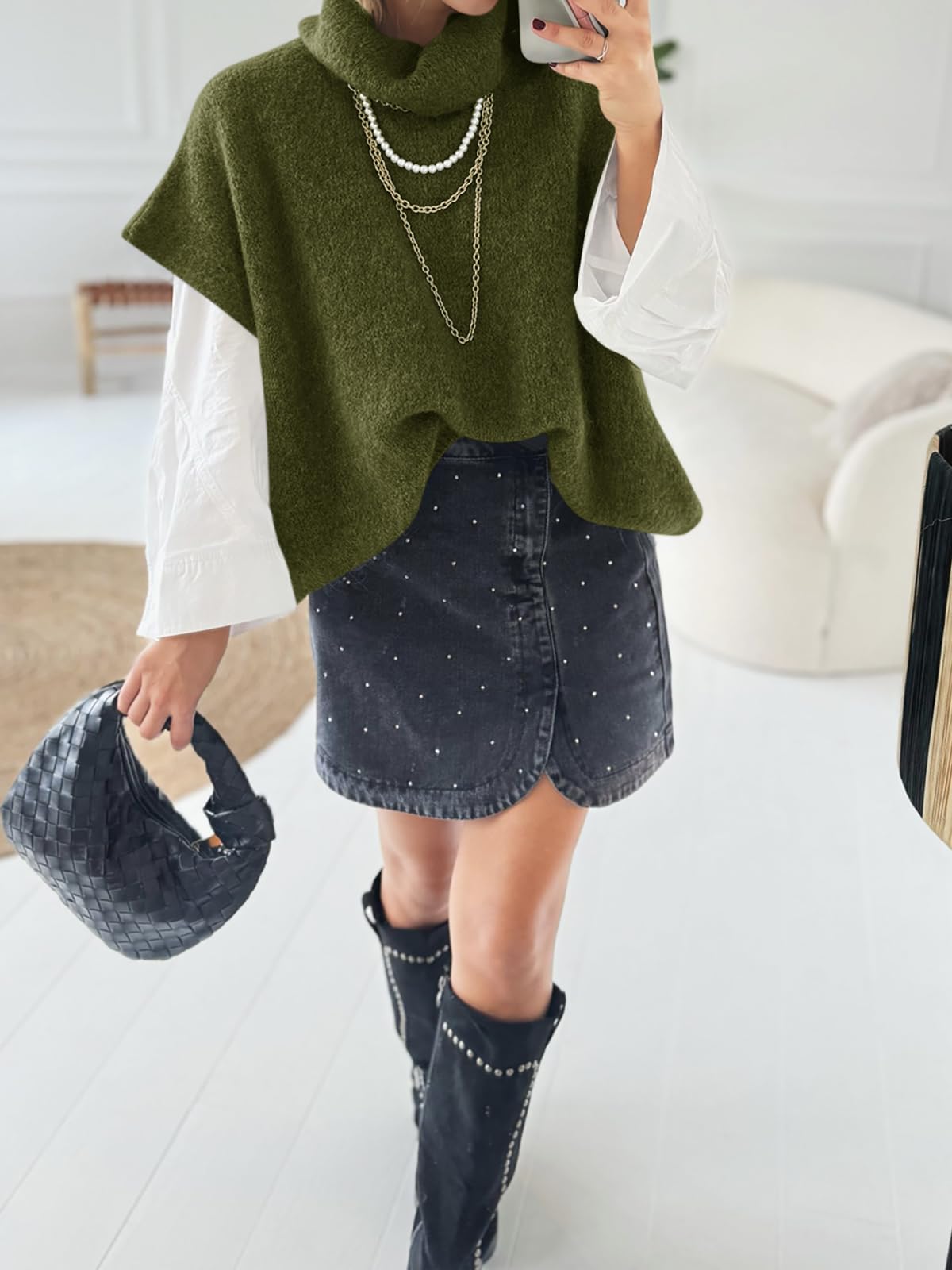 Foto 6 pulgar | Suéter Tipo Poncho Cicky Bell Para Mujer  Cuello Alto  Estilo Murciélago - Venta Internacional.