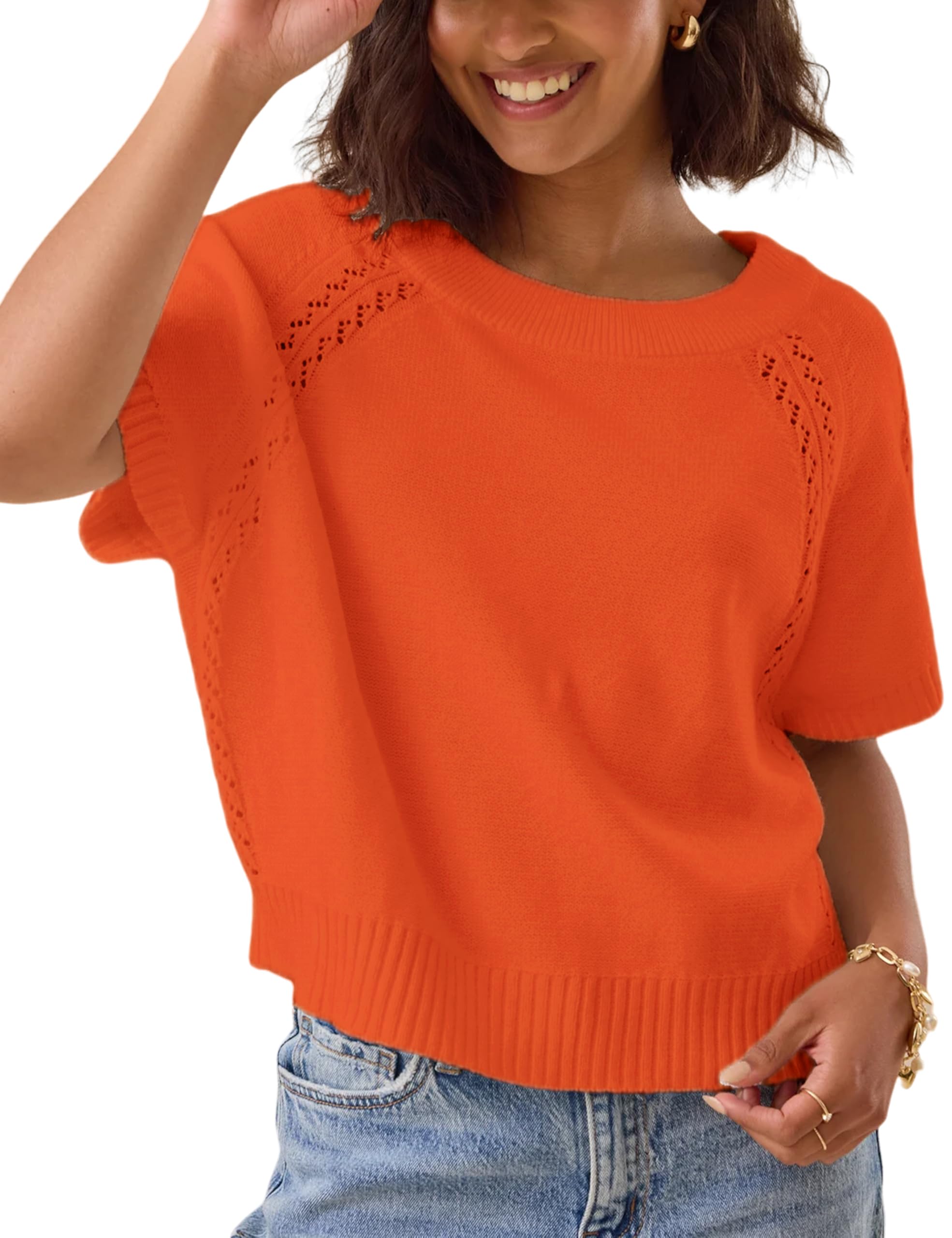 Foto 2 pulgar | Jersey Yeokou Para Mujer  Manga Corta  Cuello Redondo  Color Naranja - Venta Internacional.
