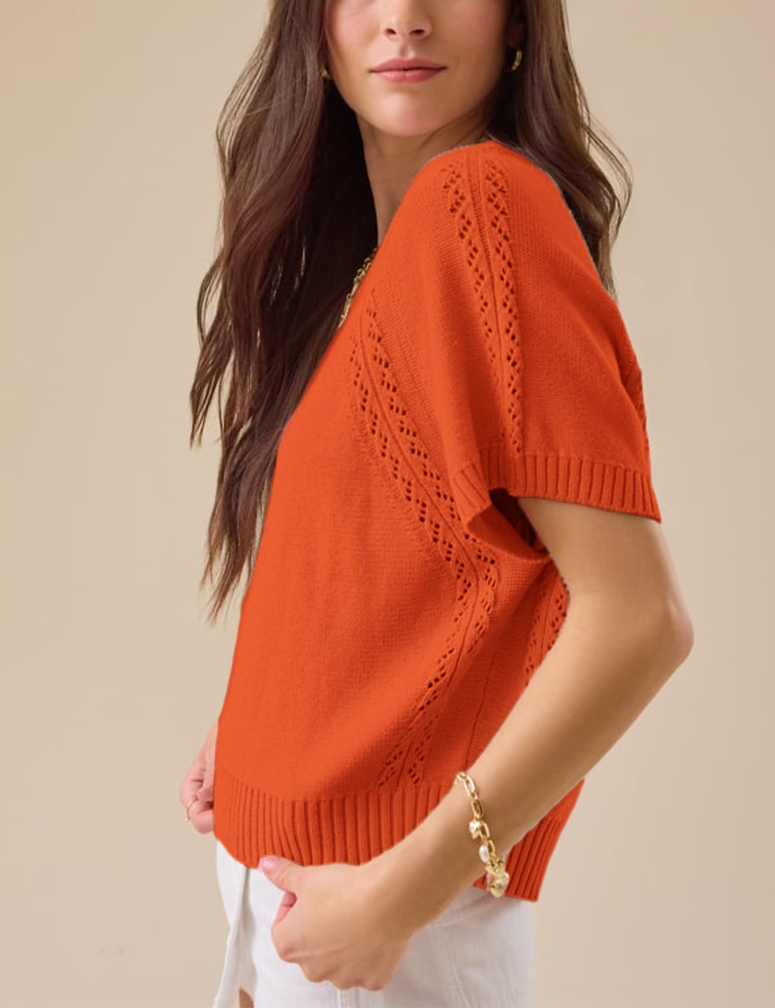 Foto 3 pulgar | Jersey Yeokou Para Mujer  Manga Corta  Cuello Redondo  Color Naranja - Venta Internacional.