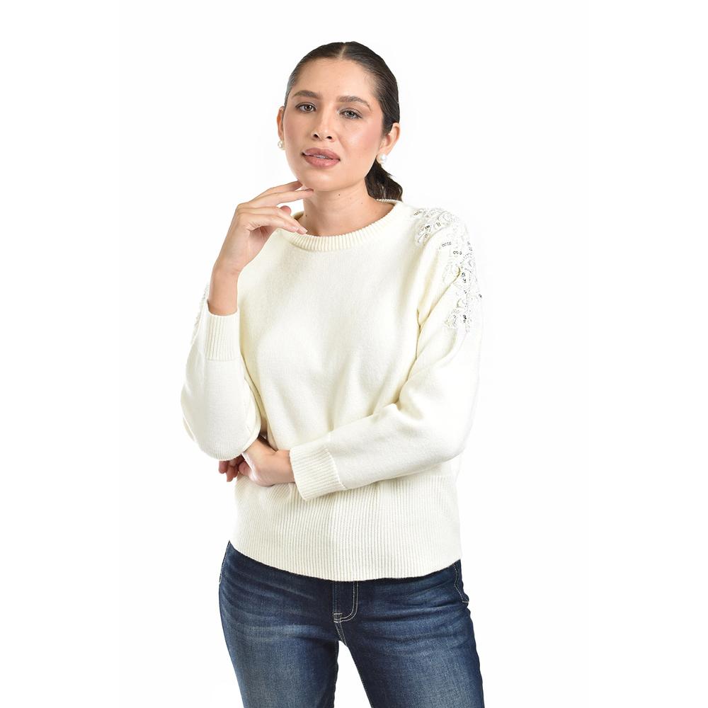 Sueter Con Bordado Y Pedrería En Los Hombros Roman Fashion / Juvenil  4008 (hueso) Beige