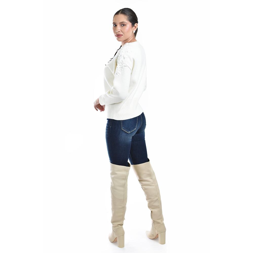 Foto 4 pulgar | Sueter Con Bordado Y Pedrería En Los Hombros Roman Fashion / Juvenil  4008 (hueso) Beige