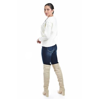 Foto 3 | Sueter Con Bordado Y Pedrería En Los Hombros Roman Fashion / Juvenil 4008 (hueso) Beige