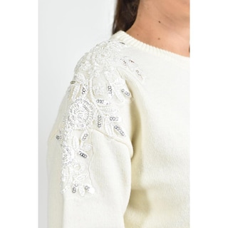 Foto 4 | Sueter Con Bordado Y Pedrería En Los Hombros Roman Fashion / Juvenil 4008 (hueso) Beige