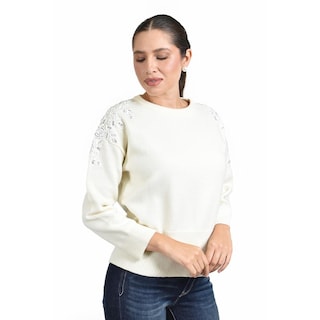 Foto 5 | Sueter Con Bordado Y Pedrería En Los Hombros Roman Fashion / Juvenil 4008 (hueso) Beige