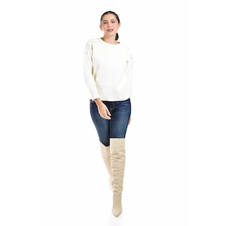 Foto 6 | Sueter Con Bordado Y Pedrería En Los Hombros Roman Fashion / Juvenil 4008 (hueso) Beige