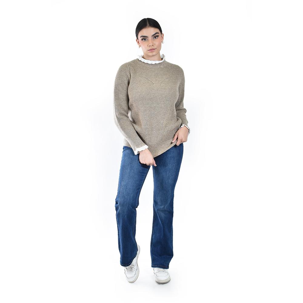 Sueter Con Cuello Y Puños De Encaje Roman Fashion /juvenil  4015 (cafe) Cafe
