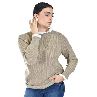 Foto 5 | Sueter Con Cuello Y Puños De Encaje Roman Fashion /juvenil 4015 (cafe) Cafe