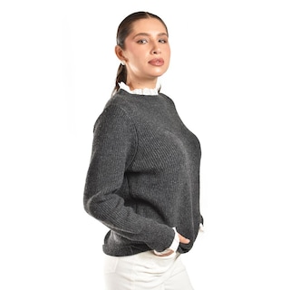 Foto 2 | Sueter Con Cuello Y Puños De Encaje Roman Fashion /juvenil 4015 (gris Obscuro) Gris Oscuro