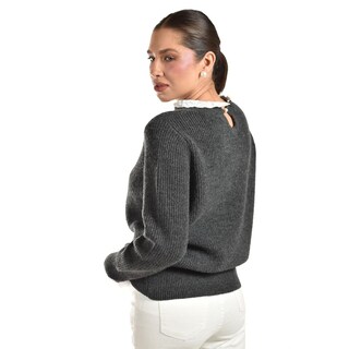 Foto 3 | Sueter Con Cuello Y Puños De Encaje Roman Fashion /juvenil 4015 (gris Obscuro) Gris Oscuro