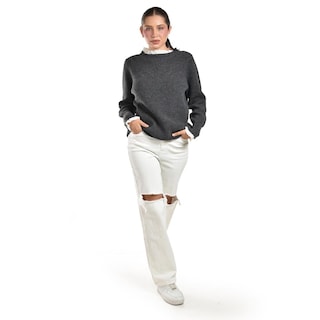 Foto 5 | Sueter Con Cuello Y Puños De Encaje Roman Fashion /juvenil 4015 (gris Obscuro) Gris Oscuro
