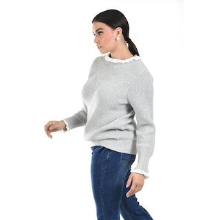 Foto 2 | Sueter Con Cuello Y Puños De Encaje Roman Fashion /juvenil 4015 (gris Claro) Gris