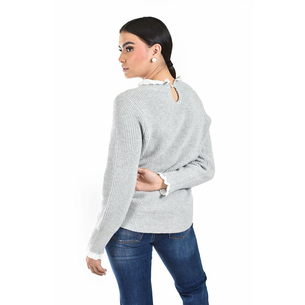 Foto 4 pulgar | Sueter Con Cuello Y Puños De Encaje Roman Fashion /juvenil  4015 (gris Claro) Gris