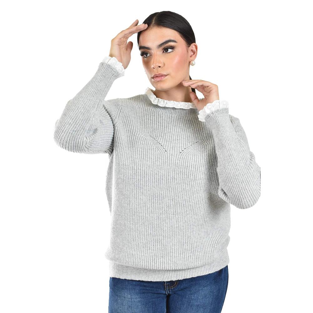 Foto 5 pulgar | Sueter Con Cuello Y Puños De Encaje Roman Fashion /juvenil  4015 (gris Claro) Gris