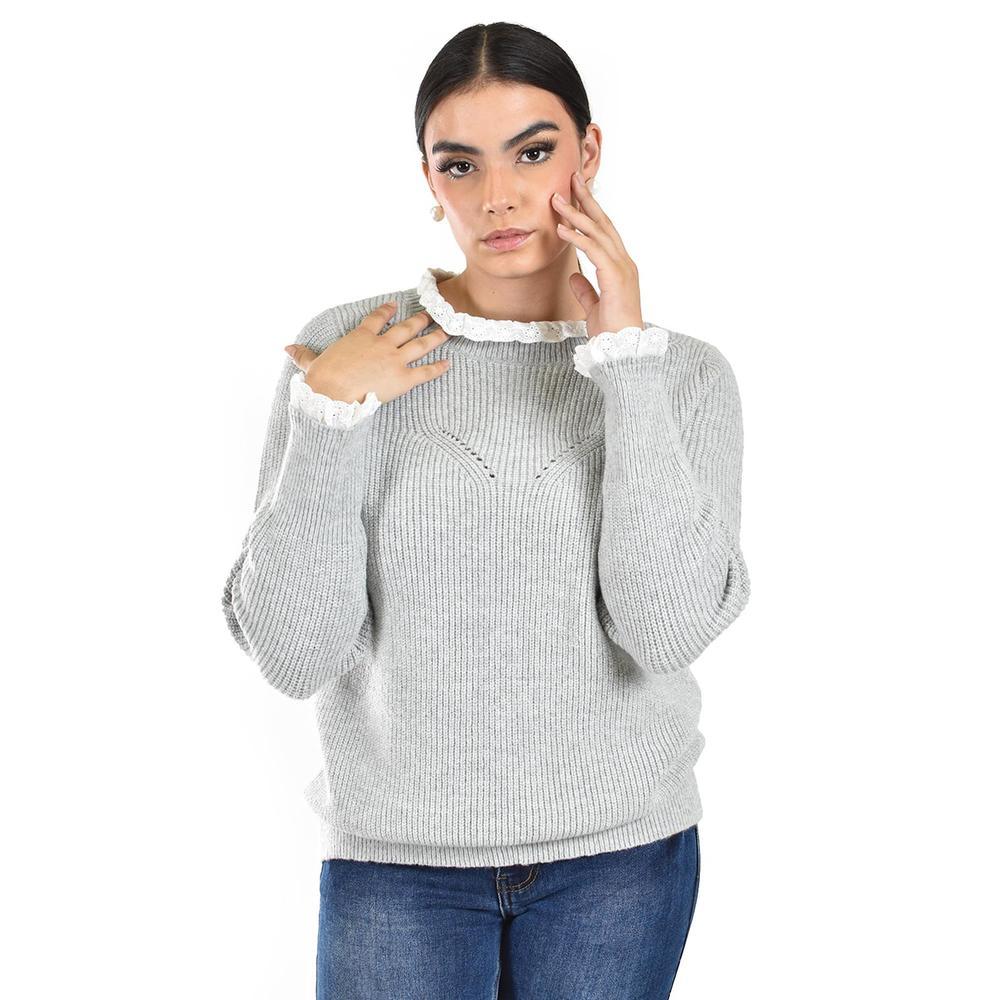 Foto 6 pulgar | Sueter Con Cuello Y Puños De Encaje Roman Fashion /juvenil  4015 (gris Claro) Gris