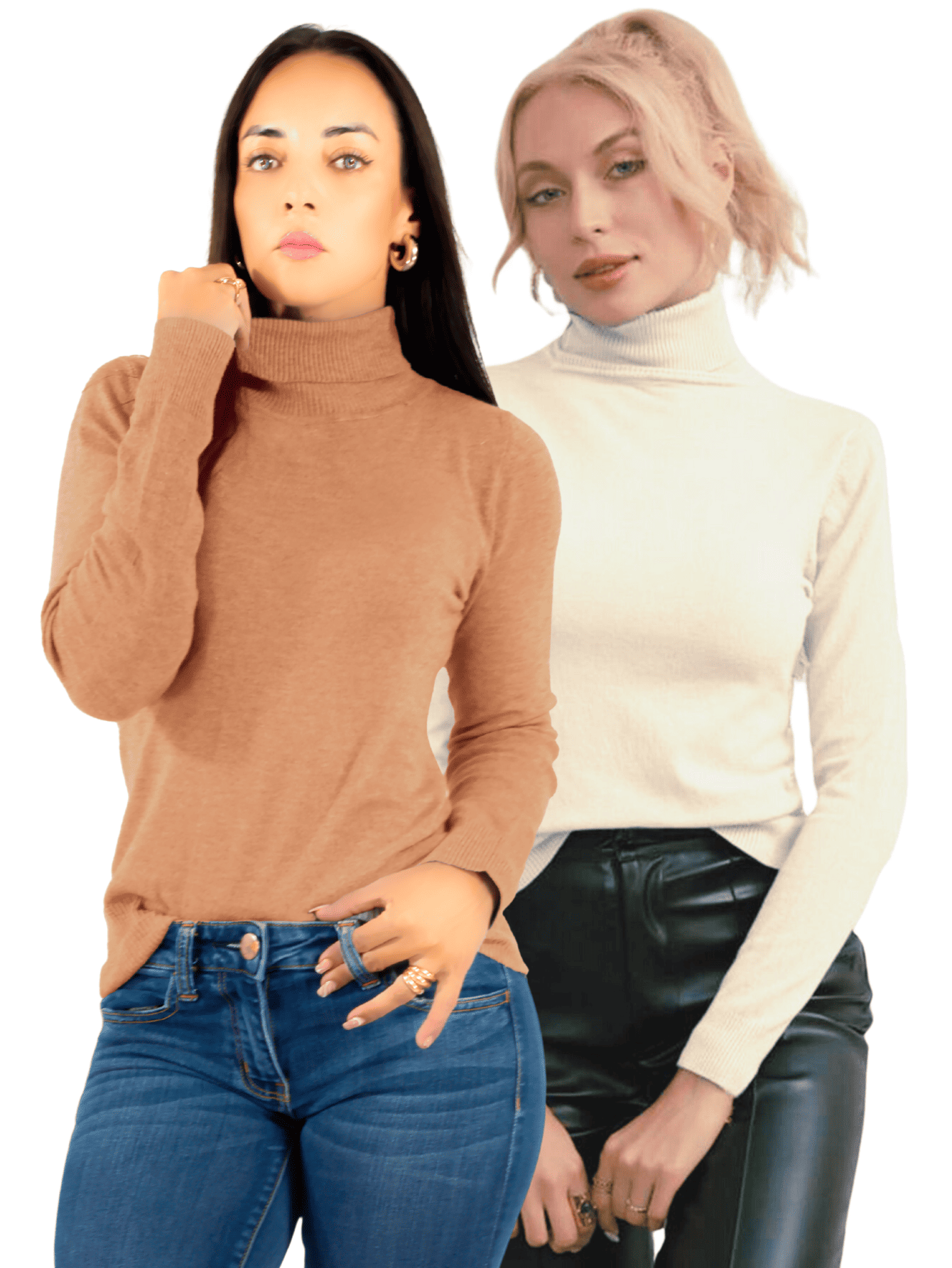 Set De 2 Sueteres Mujer De Cuello Alto Sueteres Dama Suet-1023-px2 Variedad De Colores Sweaters