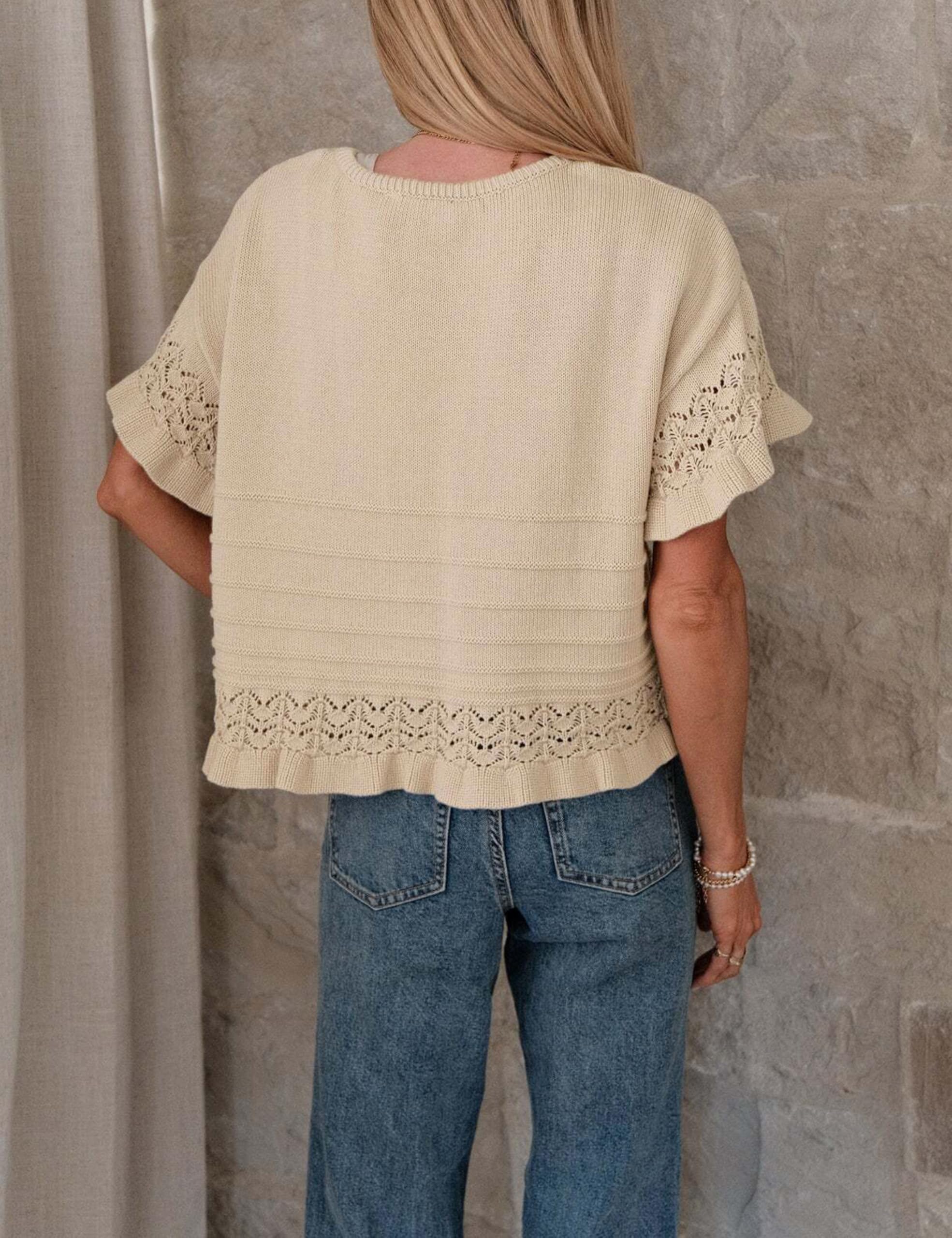 Foto 4 | Jersey Yeokou Para Mujer  Manga Corta  Dobladillo Con Volantes  Tejido A Ganchillo - Venta Internacional.