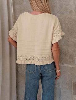 Foto 4 | Jersey Yeokou Para Mujer Manga Corta Dobladillo Con Volantes Tejido A Ganchillo - Venta Internacional.