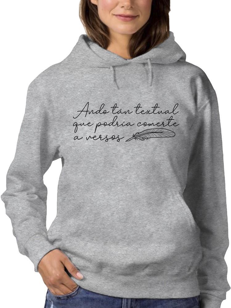 Foto 2 pulgar | Sudadera Smartprintsink Con Capucha Para Mujer Ando Tan Textual Que... Color Gris