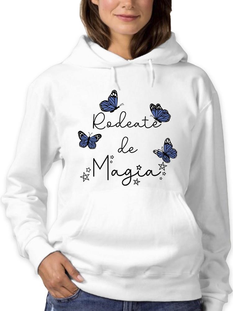 Foto 2 pulgar | Sudadera Smartprintsink Con Capucha Para Mujer Rodeate De Magia Color Blanco