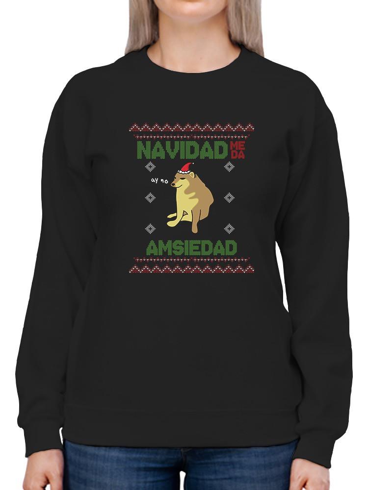 Foto 2 pulgar | Sudadera Smartprintsink para Mujer Navidad Me Da Amsiedad color Negro