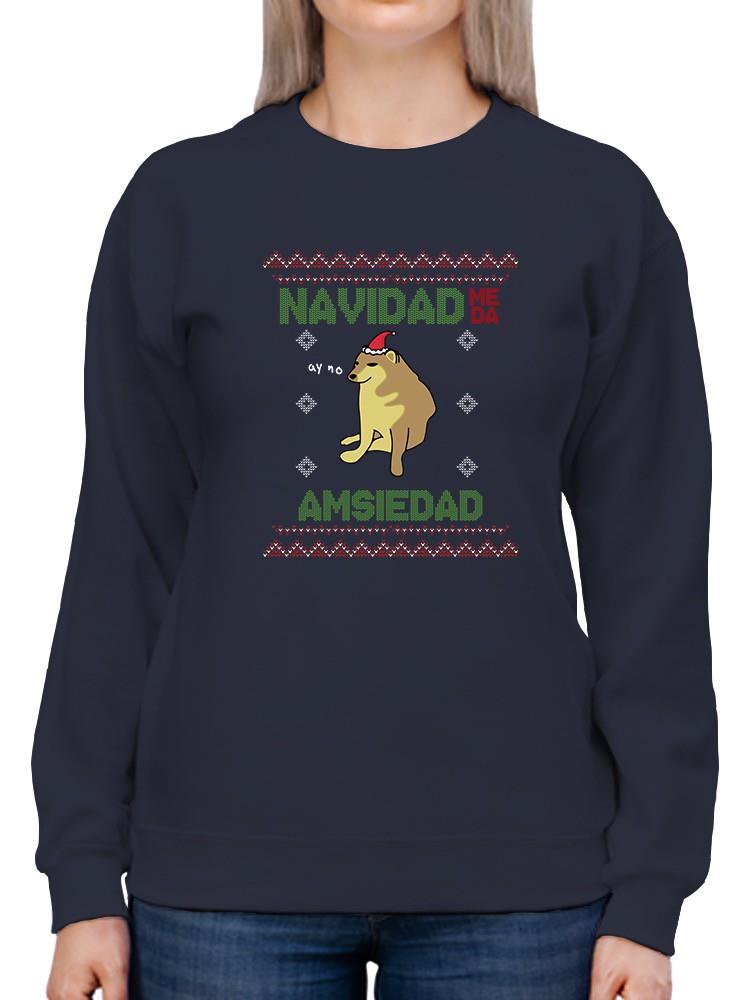 Foto 2 pulgar | Sudadera Smartprintsink Para Mujer Navidad Me Da Amsiedad Color Azul Marino