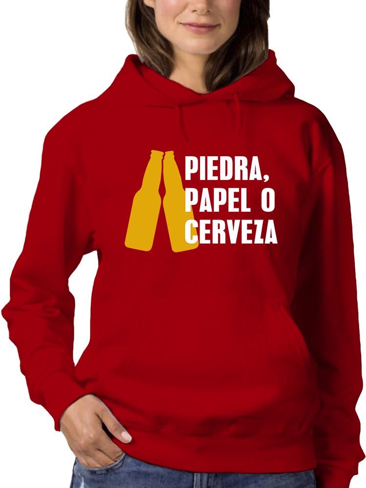 Foto 2 pulgar | Sudadera Smartprintsink Con Capucha Para Mujer Piedra, Papel O Cerveza Color Rojo
