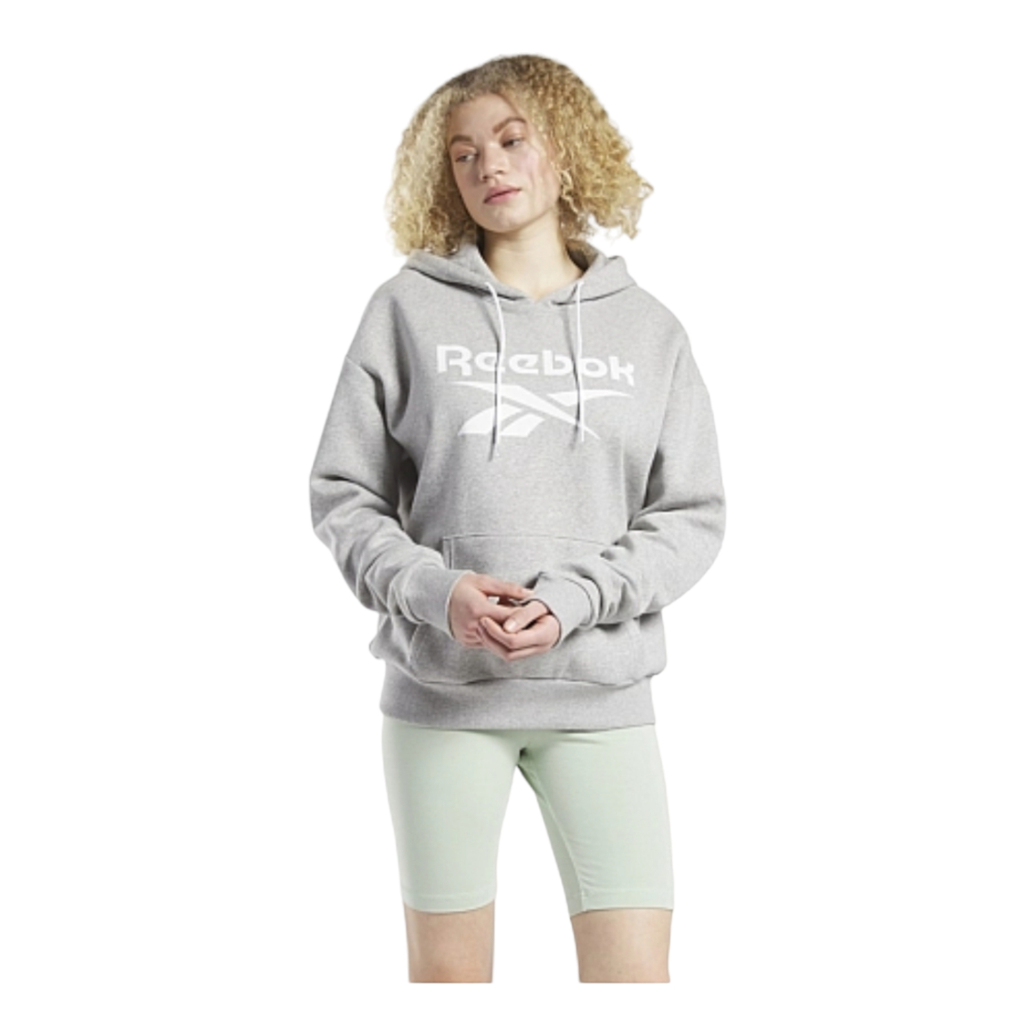 Foto 3 pulgar | Sudadera Hoodie Reebok Estampada Gris para Dama