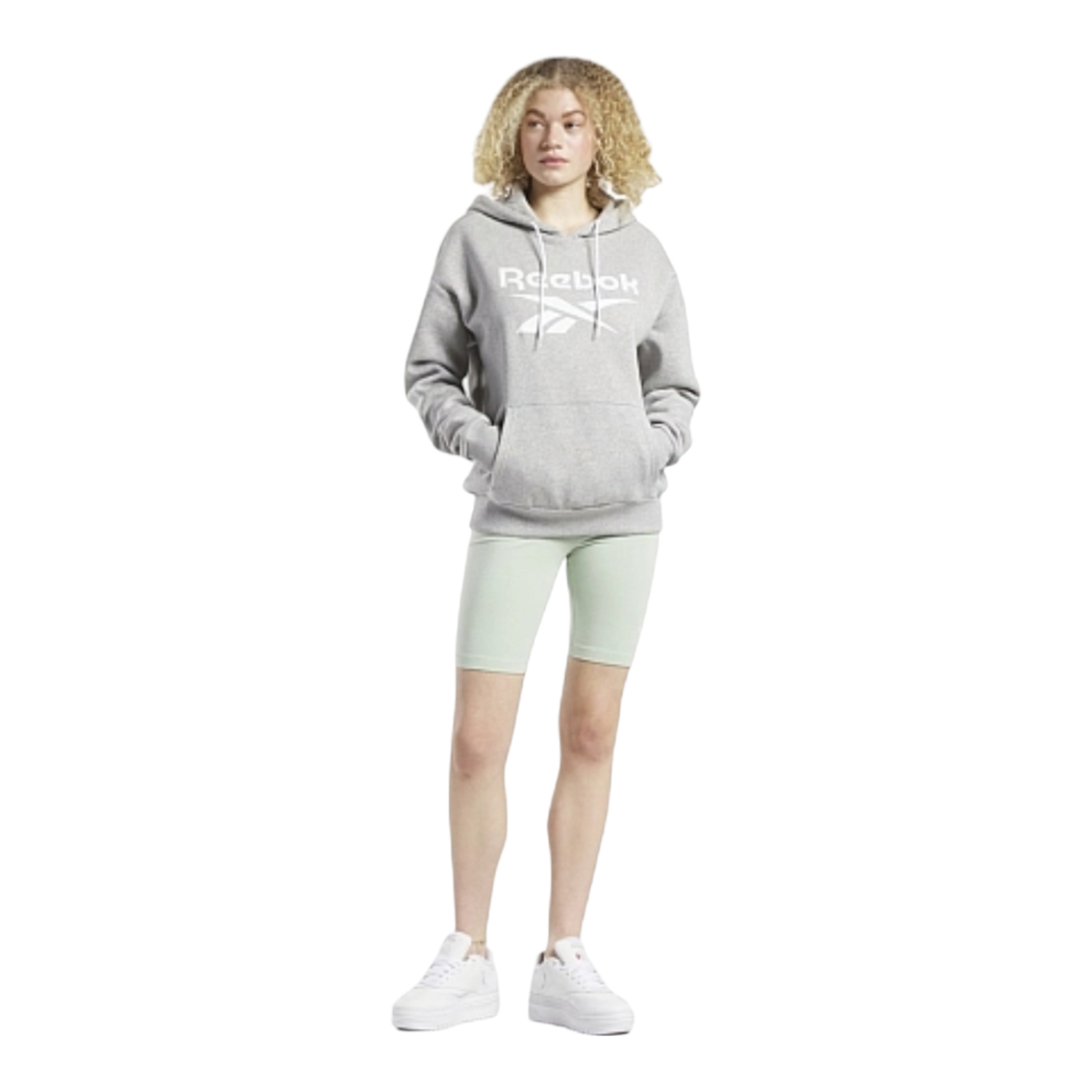 Foto 4 pulgar | Sudadera Hoodie Reebok Estampada Gris para Dama