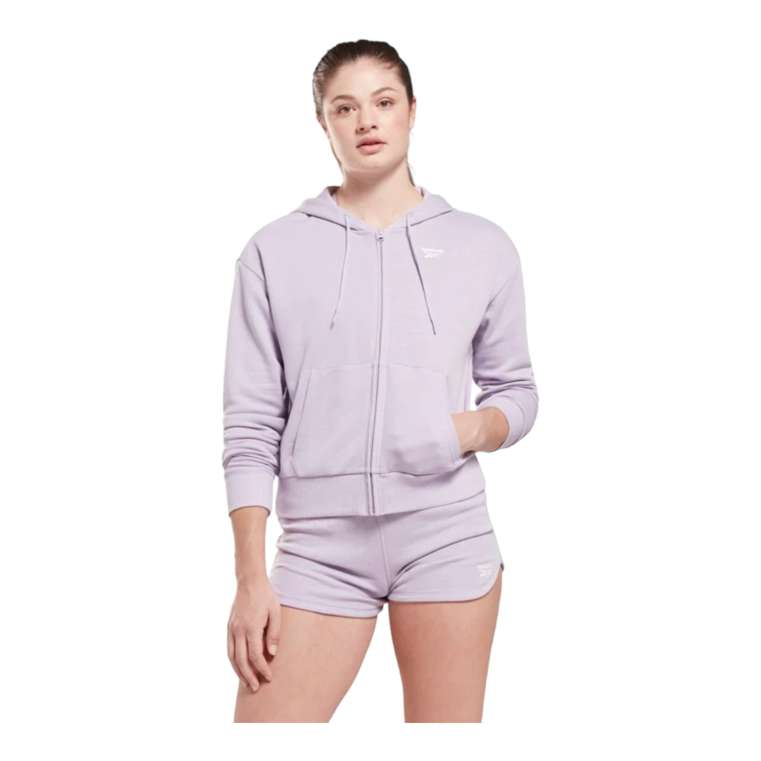 Foto 4 pulgar | Sudadera para Mujer Reebok Morada con Capucha