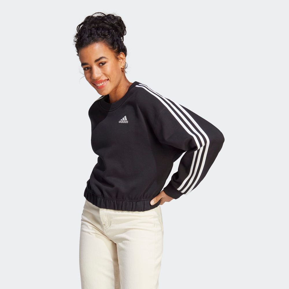 Foto 3 | Sudadera Corta Adidas Essentials 3 Franjas Negra para Mujer