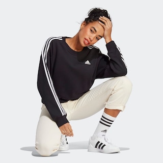Foto 5 | Sudadera Corta Adidas Essentials 3 Franjas Negra para Mujer