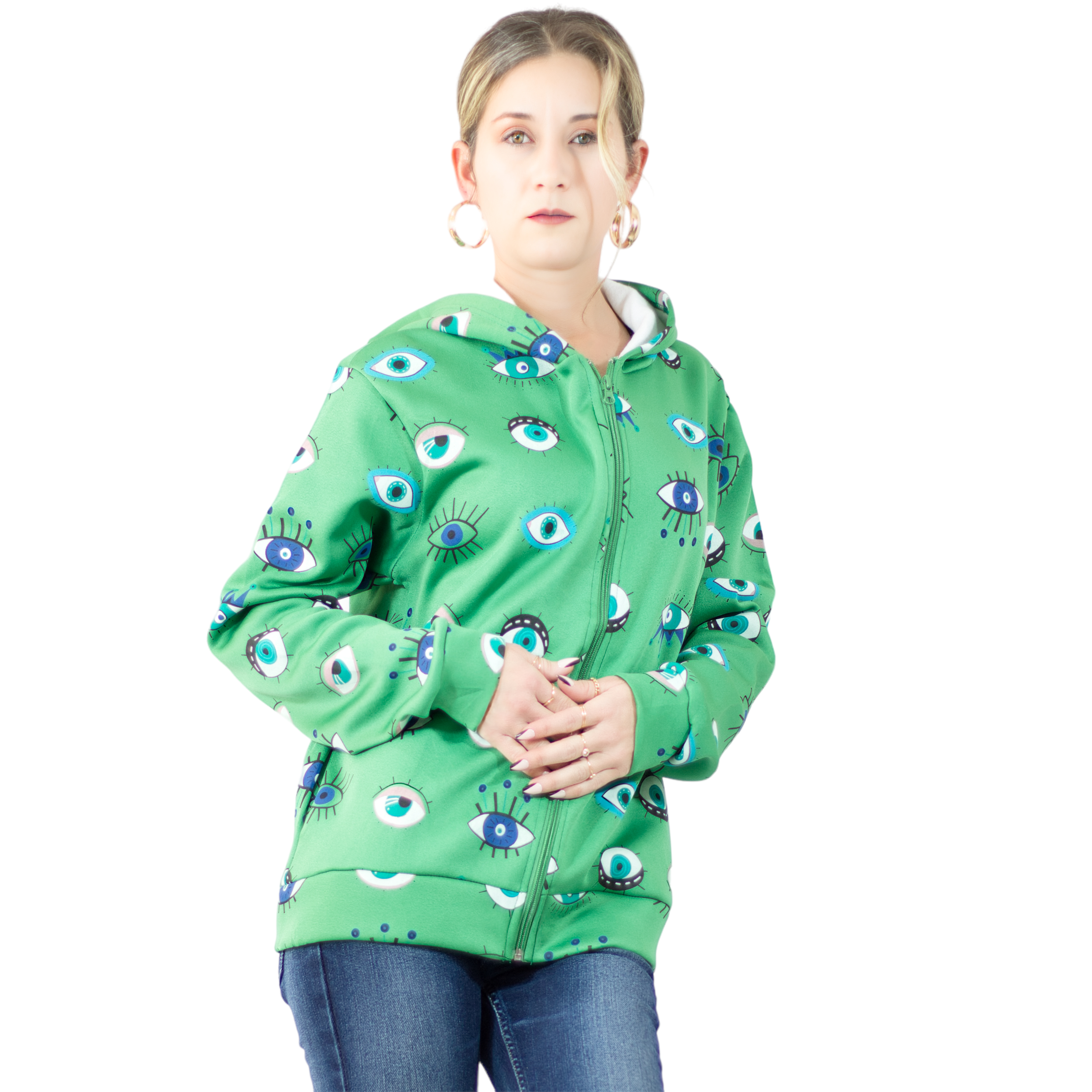Foto 2 pulgar | Sudadera con Capucha Verde para Mujer