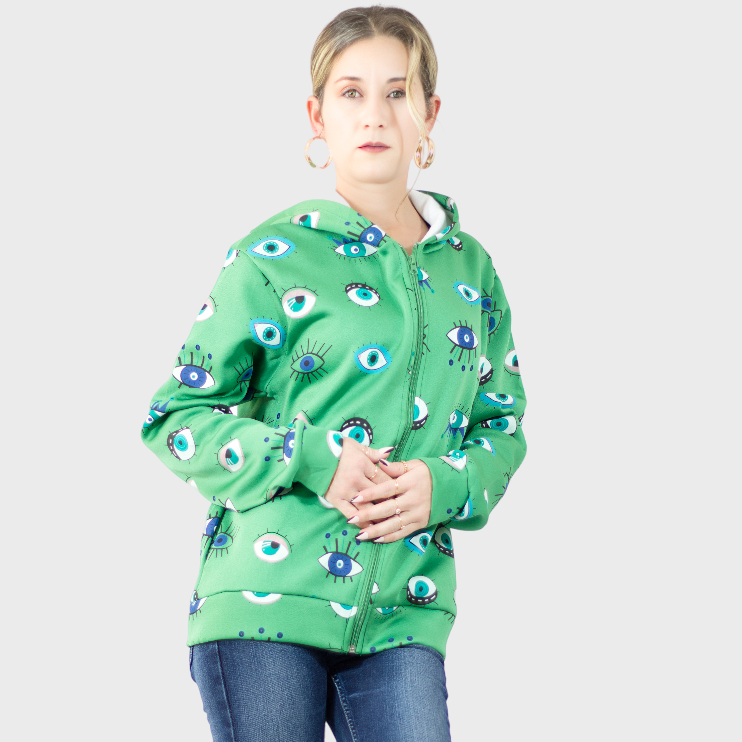 Foto 3 pulgar | Sudadera con Capucha Verde para Mujer