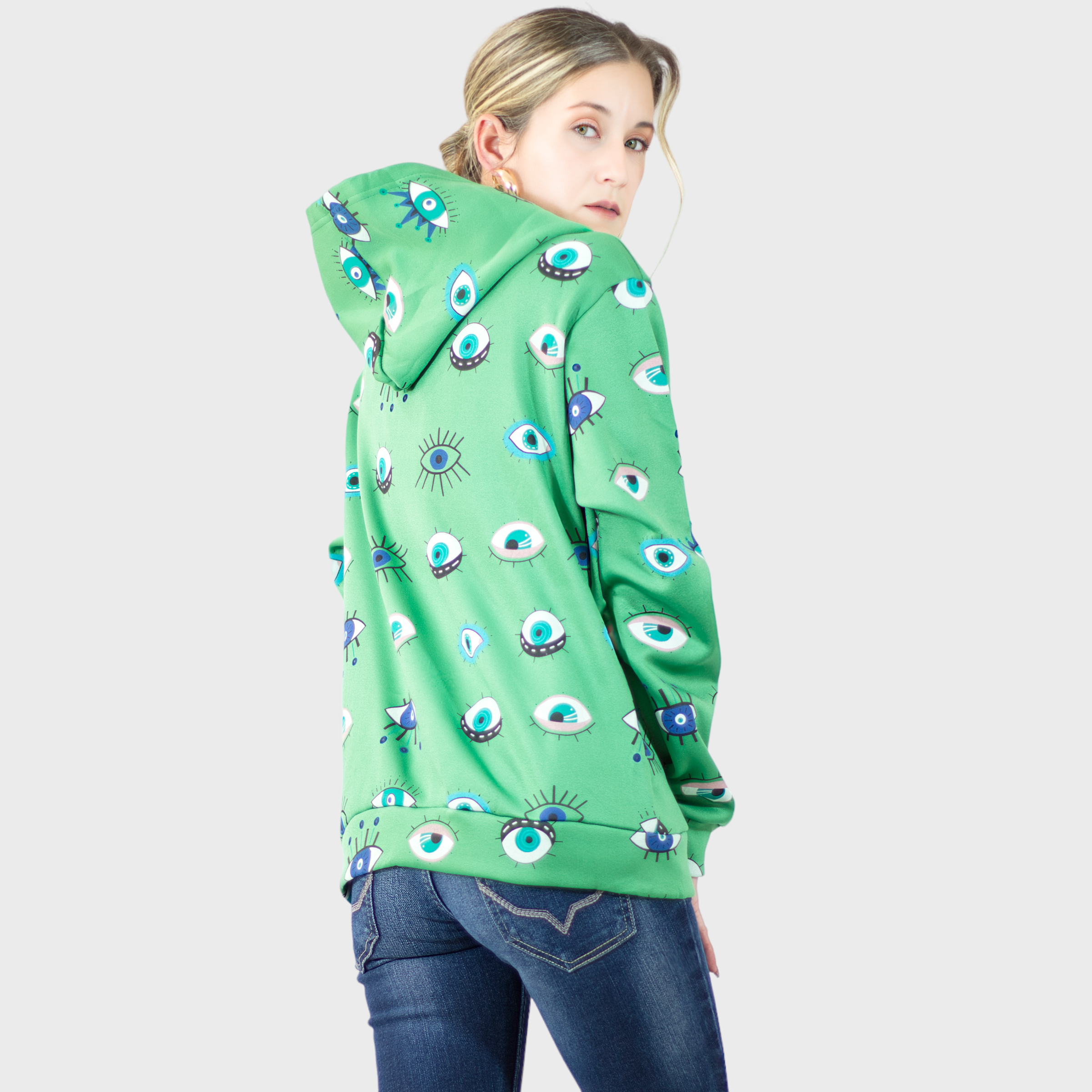 Foto 4 pulgar | Sudadera con Capucha Verde para Mujer