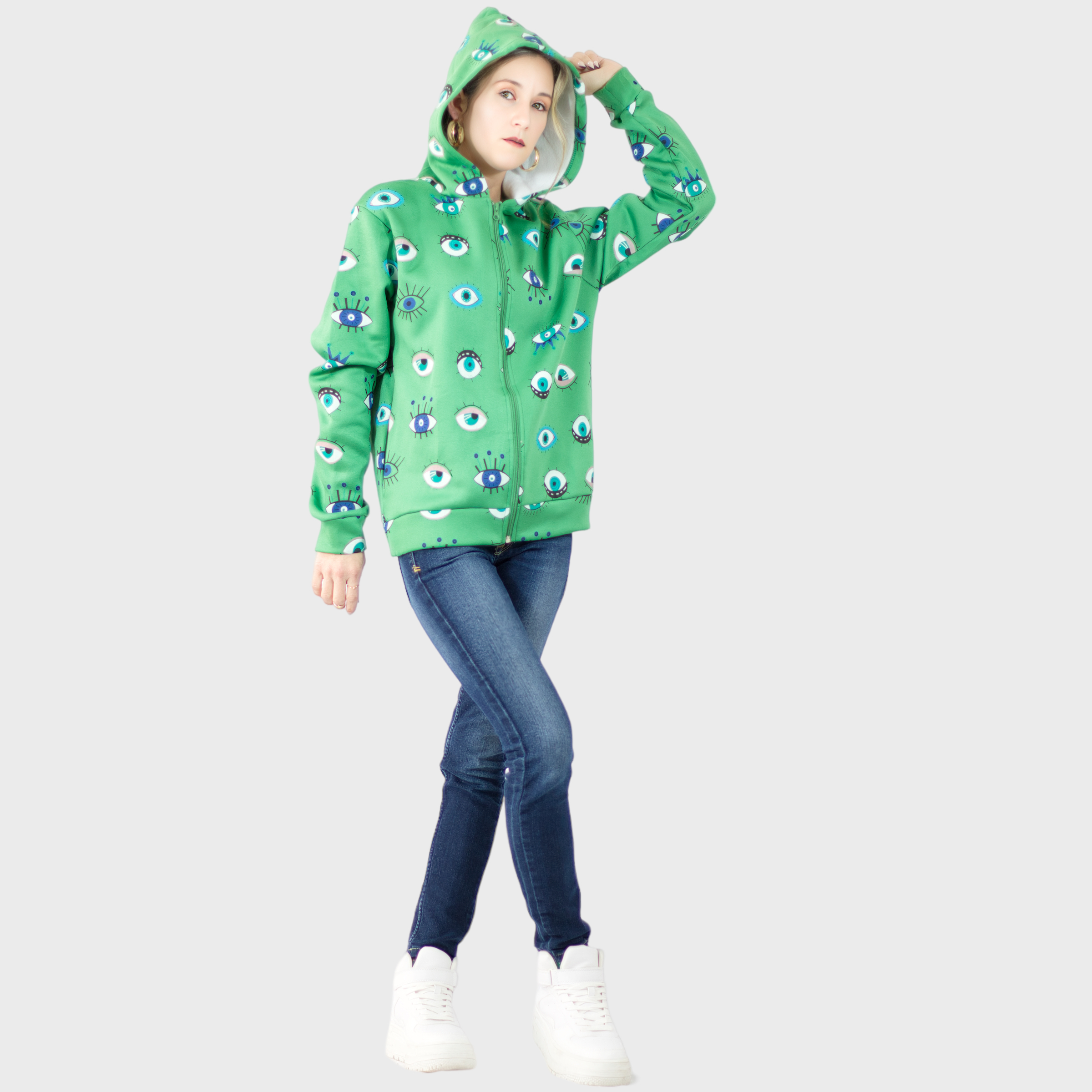 Foto 5 pulgar | Sudadera con Capucha Verde para Mujer