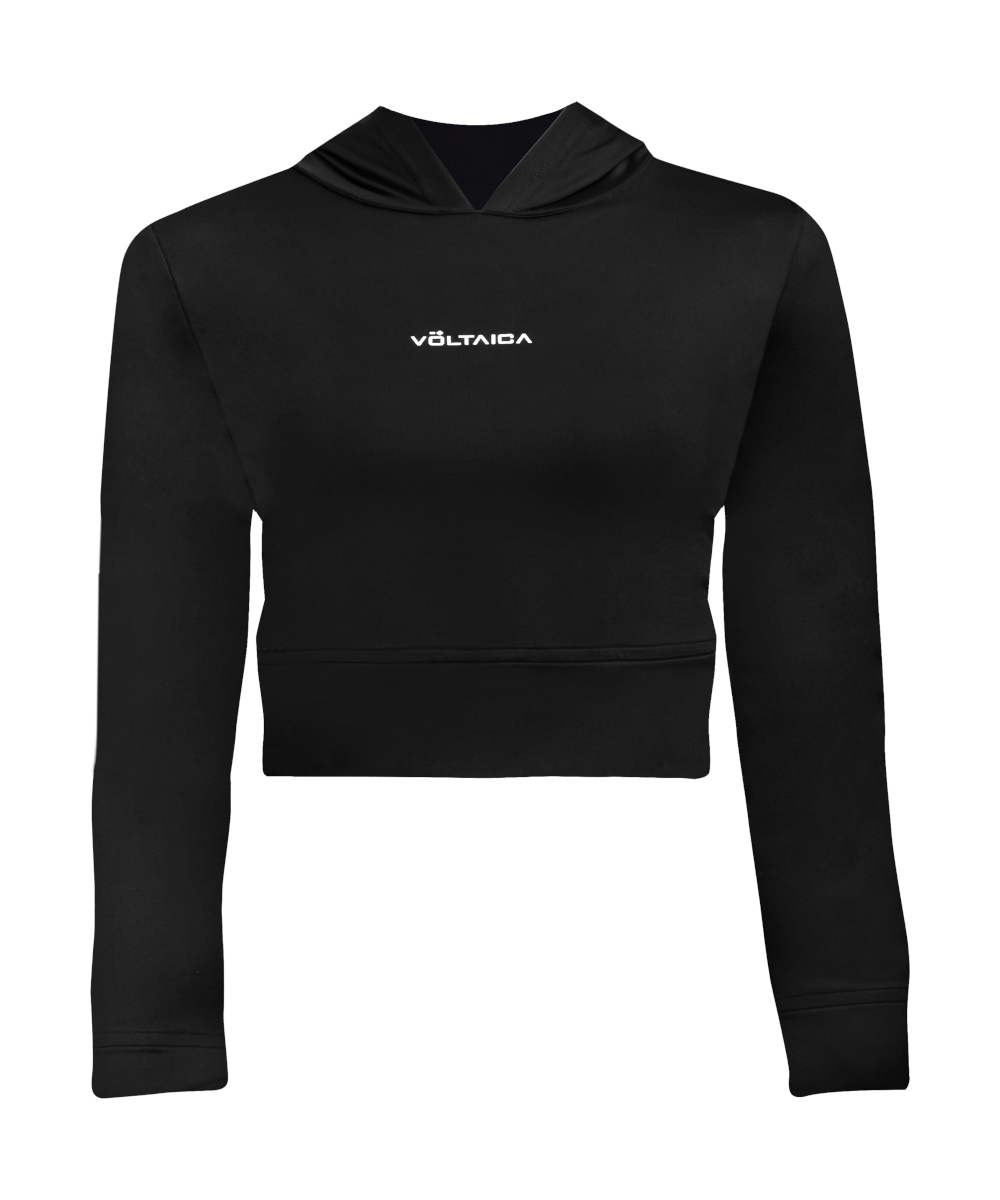 Sudadera Crop Top Hoodie Voltaica Vd0120a Color Negro