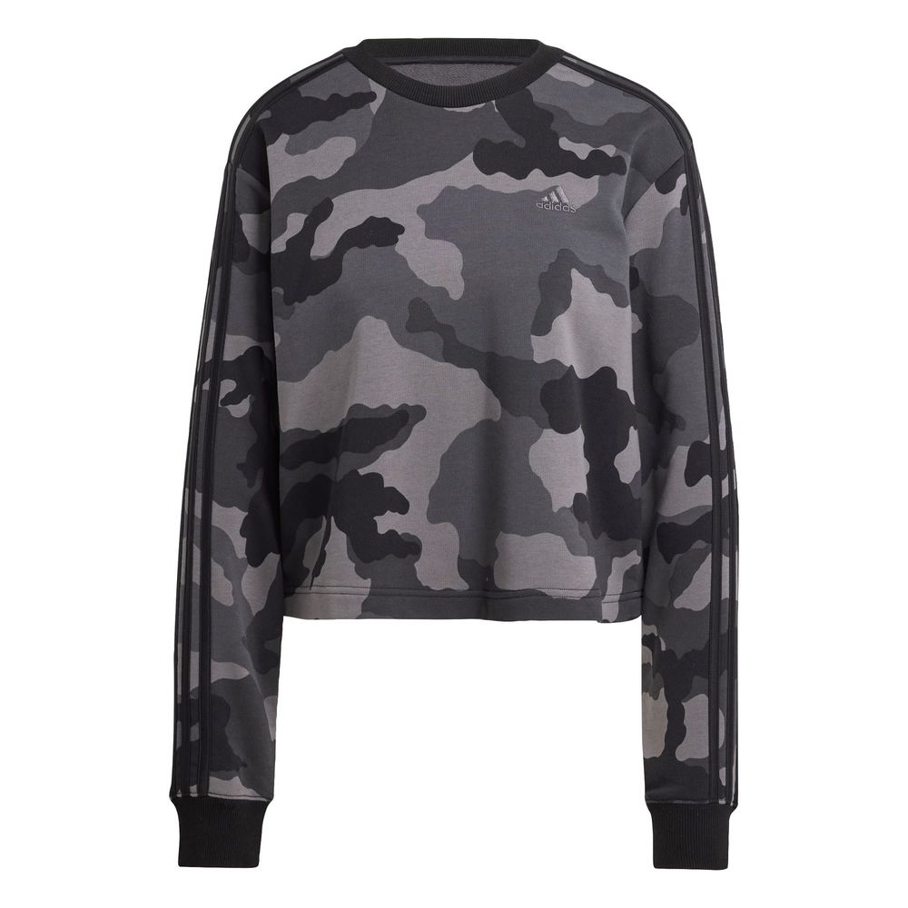 Sudadera Corta Essentials 3 Franjas Estampado De Camuflaje Adidas Negro Mujer
