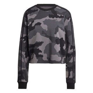 Foto 1 | Sudadera Corta Essentials 3 Franjas Estampado De Camuflaje Adidas Negro Mujer