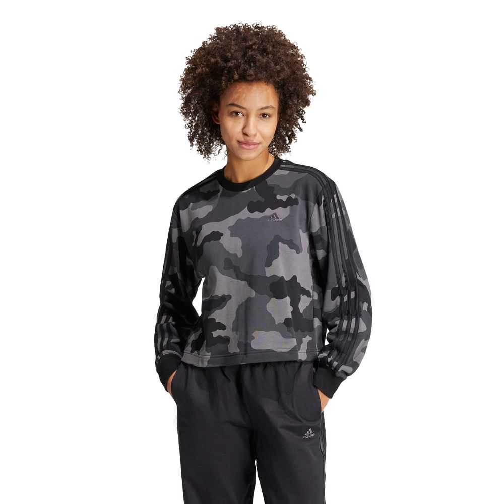 Foto 2 | Sudadera Corta Essentials 3 Franjas Estampado De Camuflaje Adidas Negro Mujer