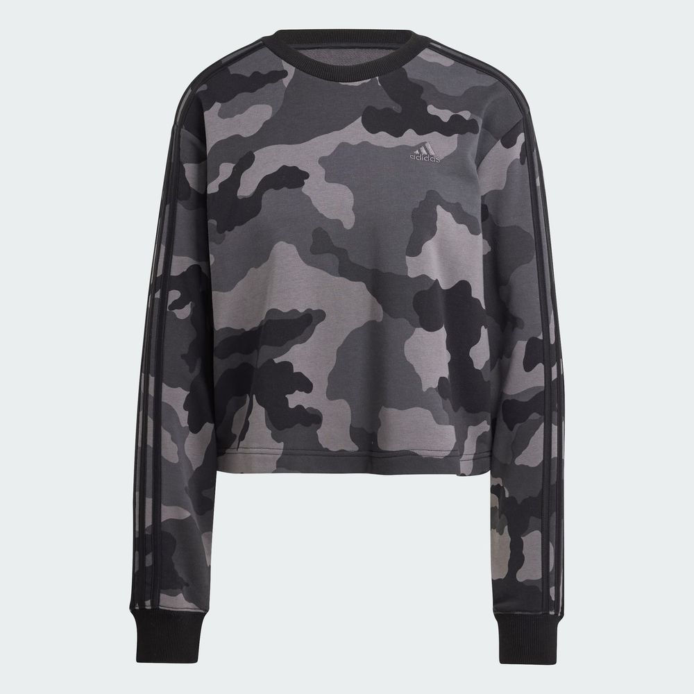 Foto 3 | Sudadera Corta Essentials 3 Franjas Estampado De Camuflaje Adidas Negro Mujer