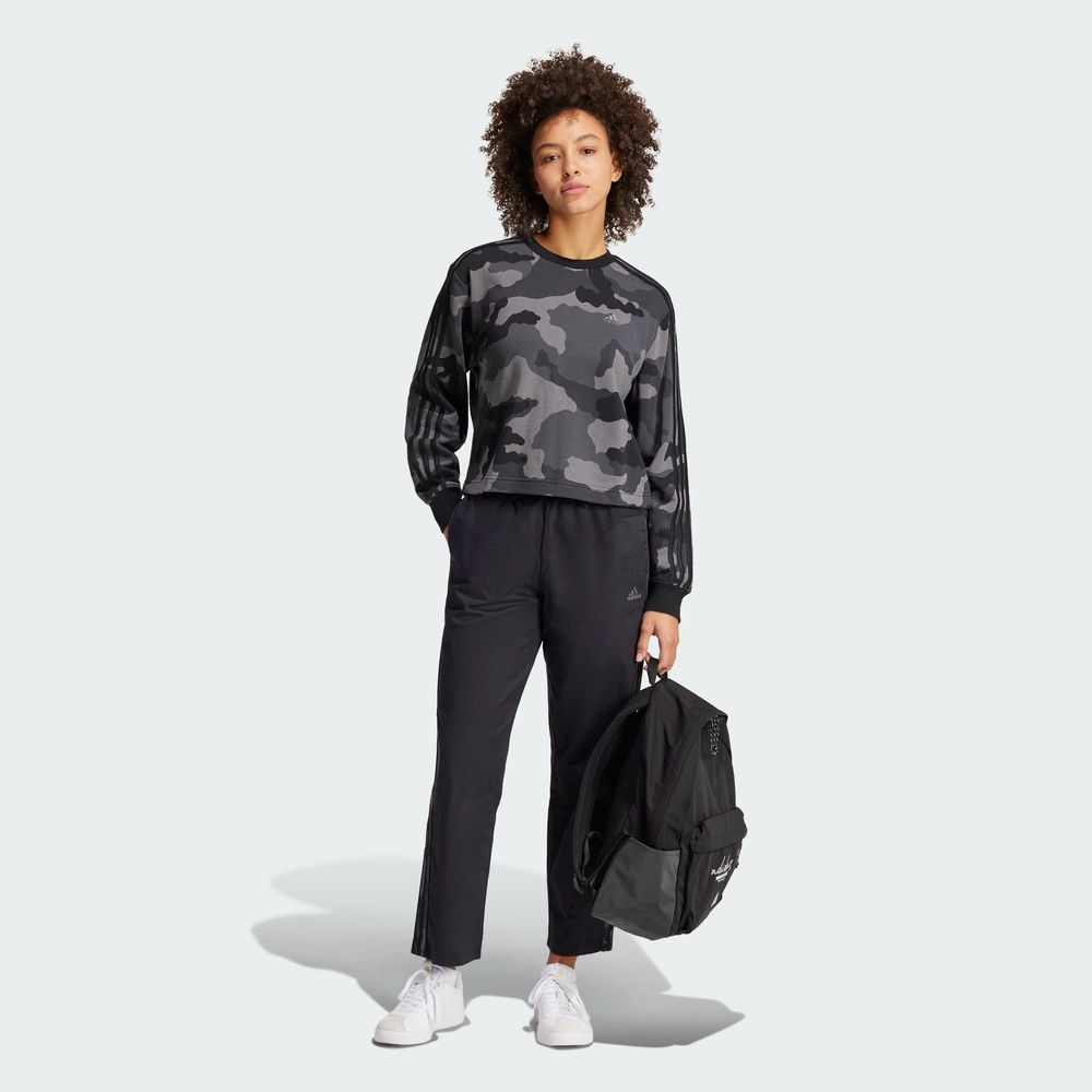 Foto 6 | Sudadera Corta Essentials 3 Franjas Estampado De Camuflaje Adidas Negro Mujer