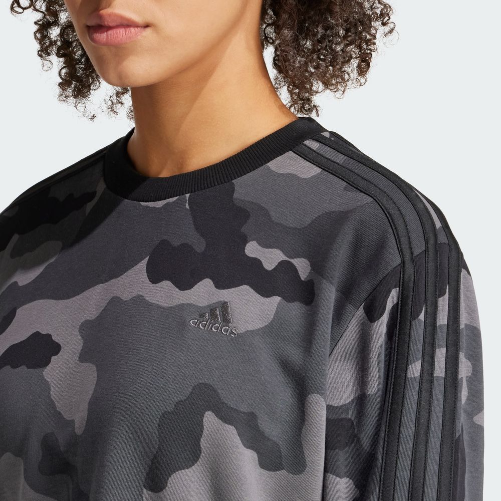 Foto 7 | Sudadera Corta Essentials 3 Franjas Estampado De Camuflaje Adidas Negro Mujer