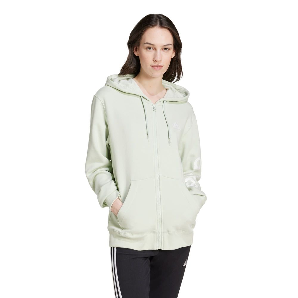 Foto 2 | Buzo Con Capucha Essentials Linear Felpa Francesa Adidas Verde Mujer