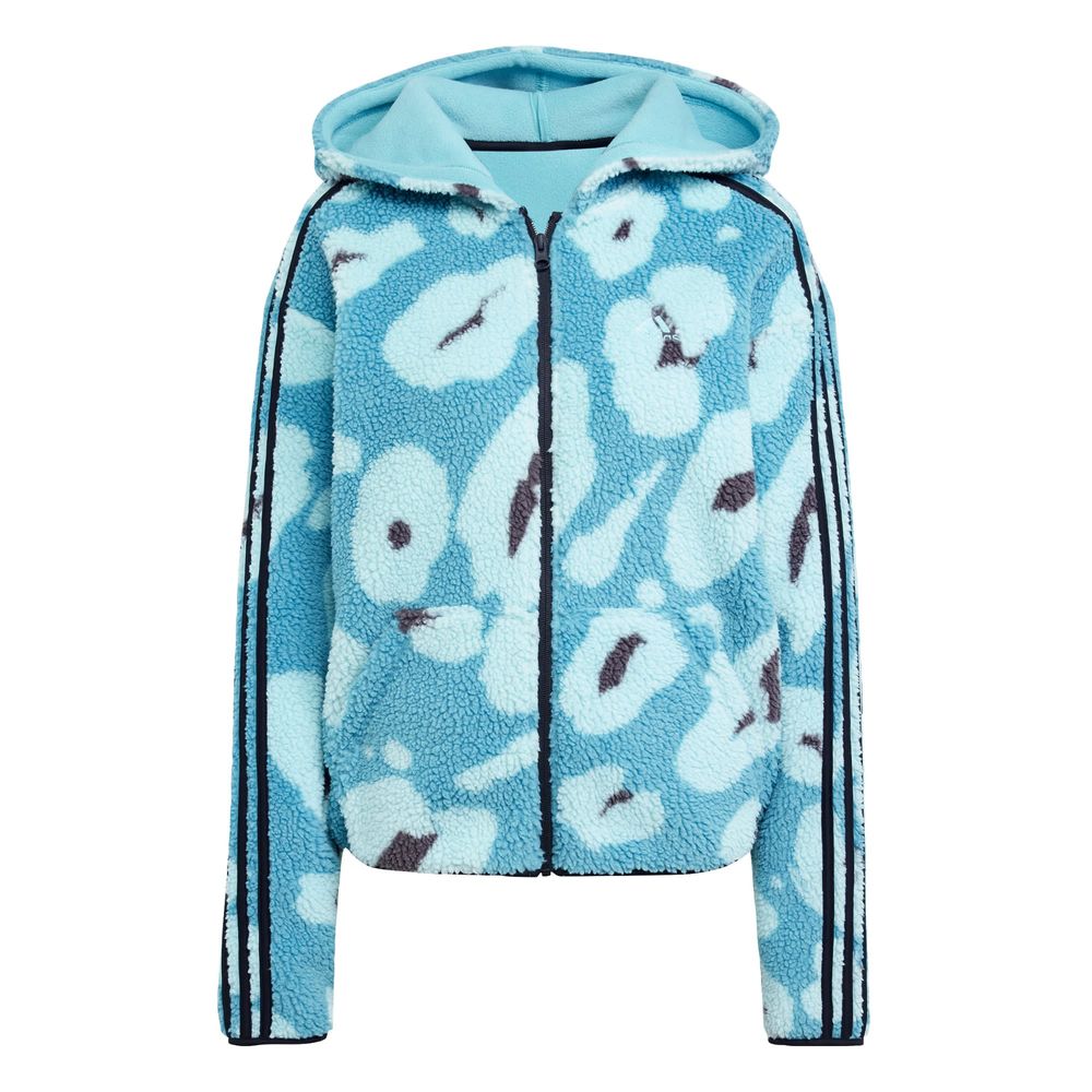 Sudadera Con Gorro Essentials 3 Franjas Animal Print High Pile Cierre Completo Adidas Multicolor Mujer