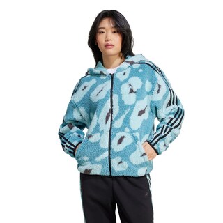 Foto 2 | Sudadera Con Gorro Essentials 3 Franjas Animal Print High Pile Cierre Completo Adidas Multicolor Mujer
