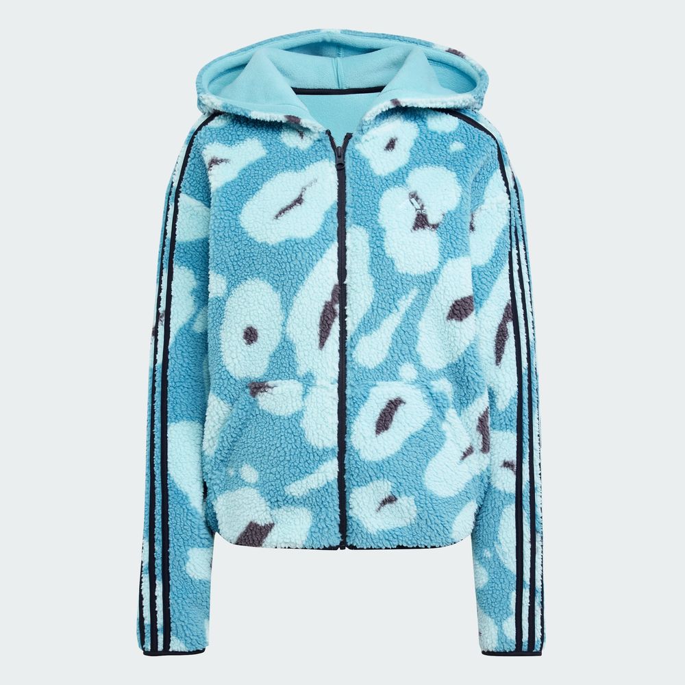 Foto 4 pulgar | Sudadera Con Gorro Essentials 3 Franjas Animal Print High Pile Cierre Completo Adidas Multicolor Mujer
