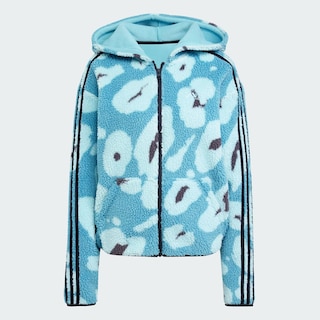 Foto 3 | Sudadera Con Gorro Essentials 3 Franjas Animal Print High Pile Cierre Completo Adidas Multicolor Mujer