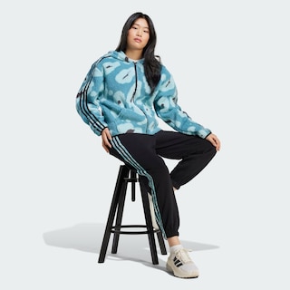 Foto 5 | Sudadera Con Gorro Essentials 3 Franjas Animal Print High Pile Cierre Completo Adidas Multicolor Mujer