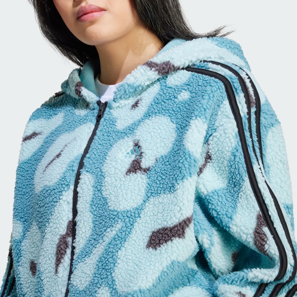 Foto 7 pulgar | Sudadera Con Gorro Essentials 3 Franjas Animal Print High Pile Cierre Completo Adidas Multicolor Mujer
